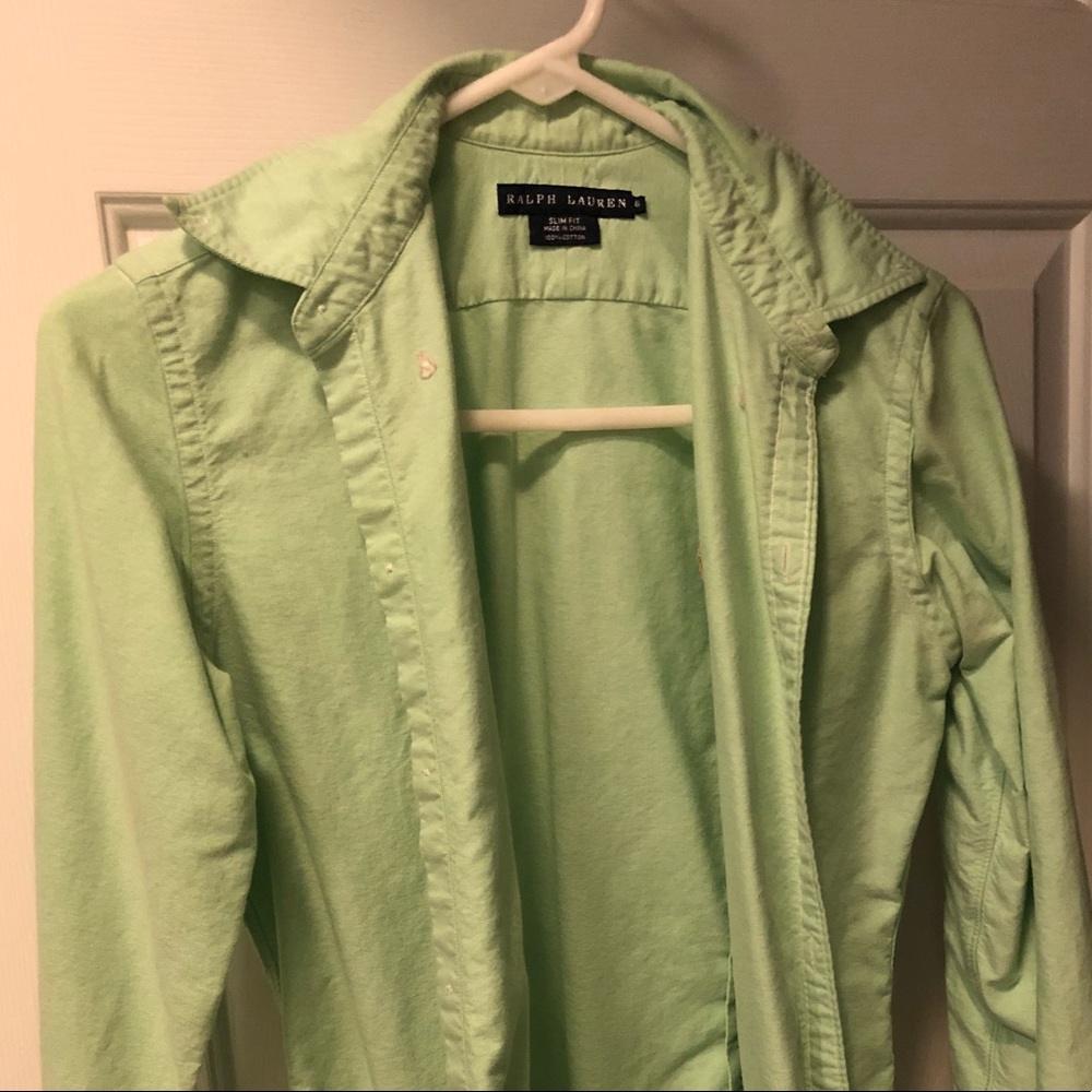 Ralph Lauren Women's Light Green Button-Up Shirt Jacket